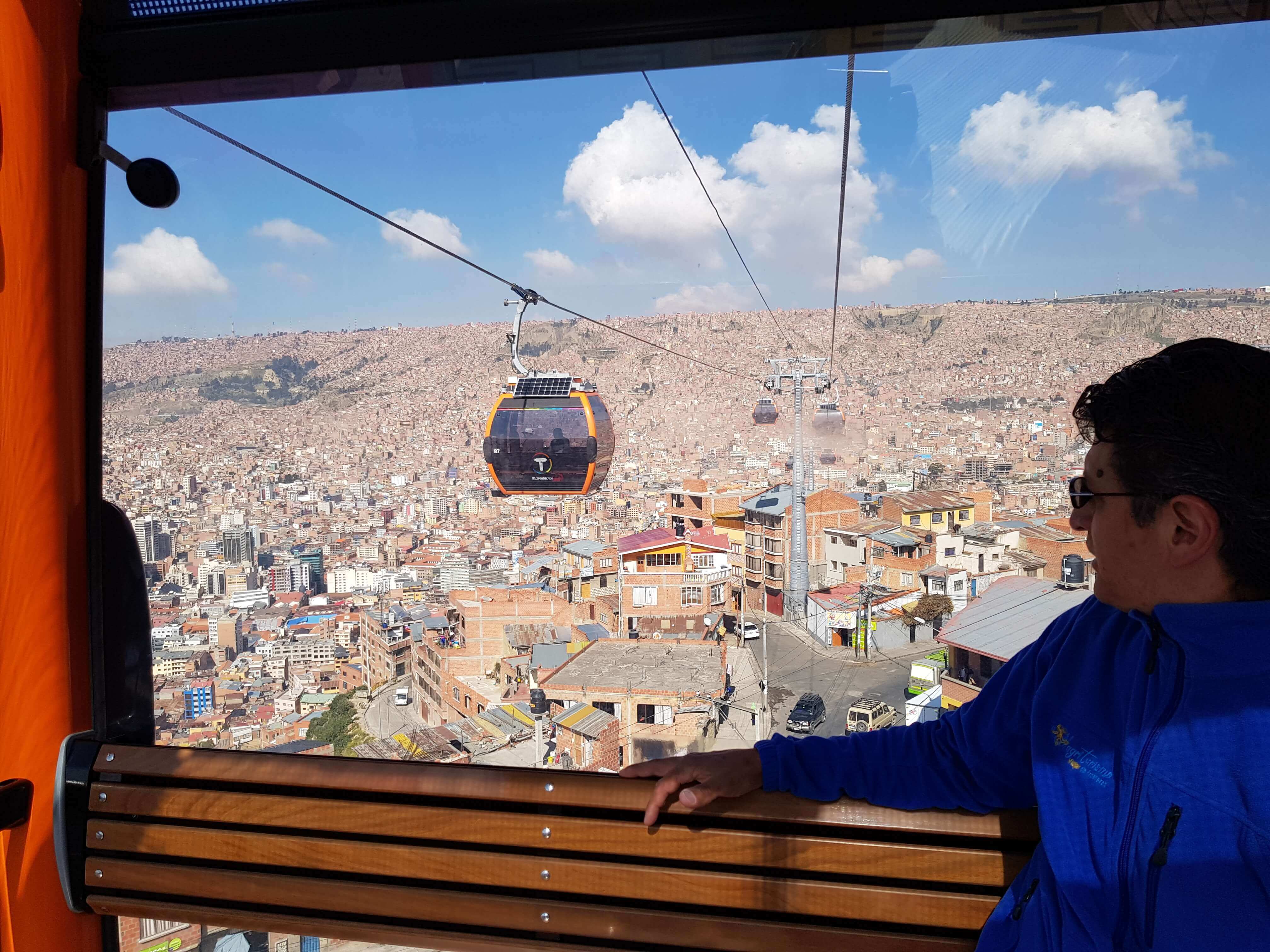La Paz's cable car glide above Bolivia's capital, framed by Andean peaks. 