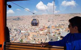 La Paz's cable car glide above Bolivia's capital, framed by Andean peaks. 